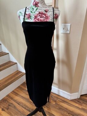 Express Black Midi Slip Dress with Spaghetti Straps